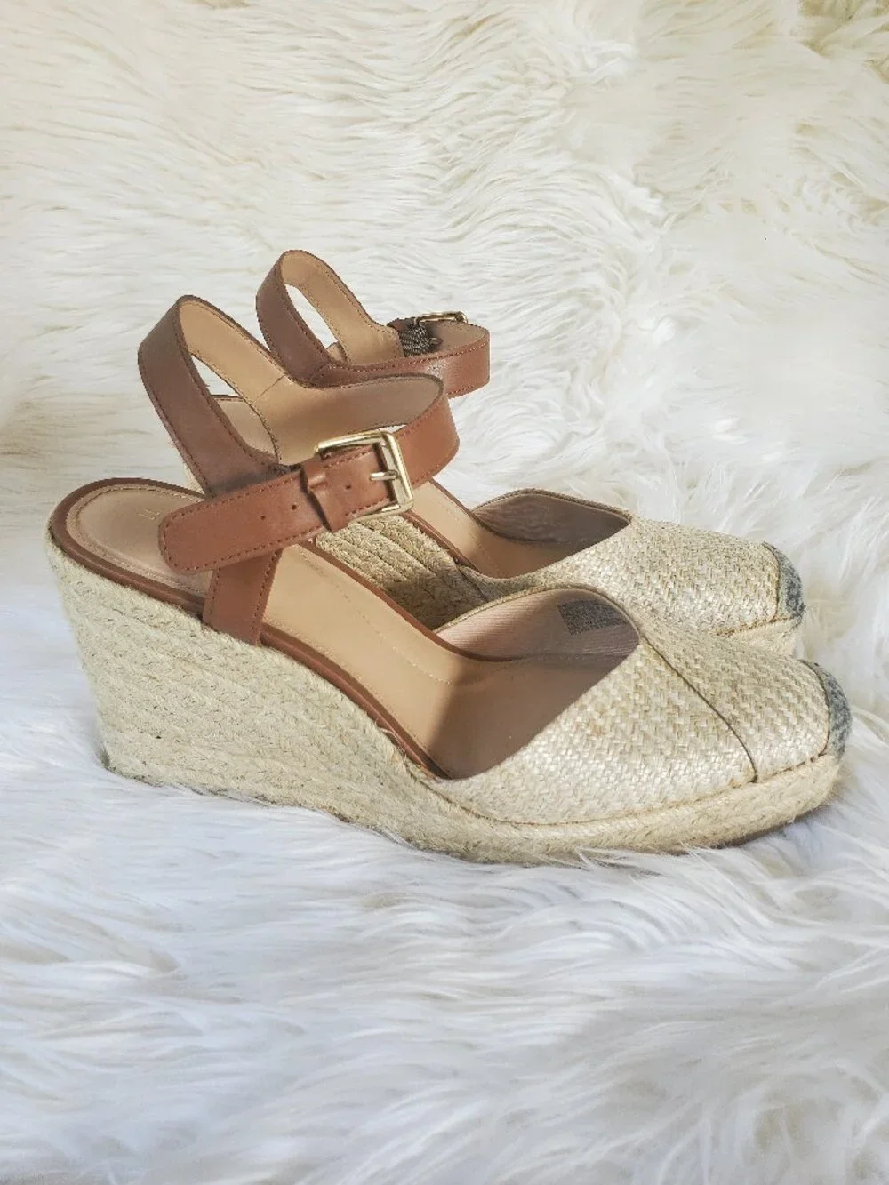 Time and Tru Women's Browne Braided Square Toe Espadrille Wedge Sandals SZ 11